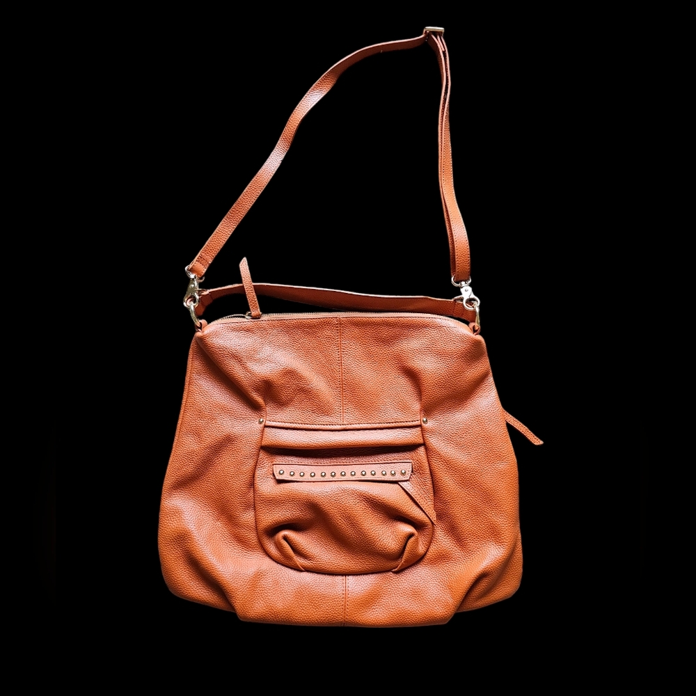 Laggo orange cognac brown grain leather shoulder bag‎